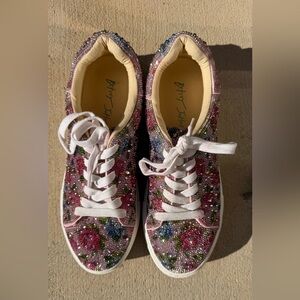 Betsey Johnson Pink and Blue Beaded Sneakers